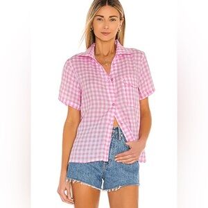 NWT! Frankies Bikinis Size S • Lou Pink Swim Cover Up Button Shirt Top.